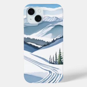 Coque Pour iPhone 15 Aquarelle Ski Mountain