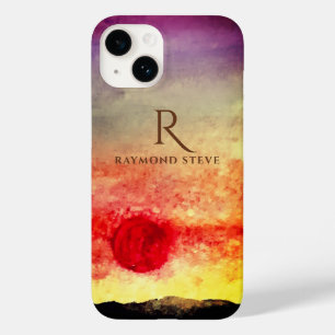 Coque Pour iPhone 14 Aquarelle Sunset Mountains Monogramme
