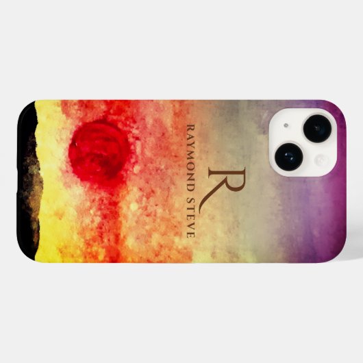 Coques Case-Mate iPhone Aquarelle Sunset Mountains Monogramme (Verso (horizontal))