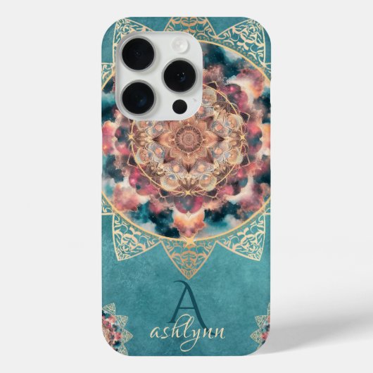 Coques Case-Mate iPhone Aquarelle tendance Boho Nebula Gold Flower Mandala (Verso)