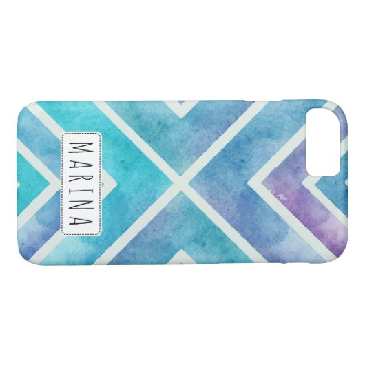 Coques Case-Mate iPhone Aquarelle tendance rayures géométriques bleu viole (Dos (Horizontal))