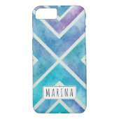 Coques Case-Mate iPhone Aquarelle tendance rayures géométriques bleu viole (Dos)