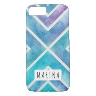 Coques Pour iPhone Aquarelle tendance rayures géométriques bleu viole