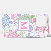 Coques Case-Mate iPhone Aquarelle Tortues marines Monogramme océanique (Verso (horizontal))