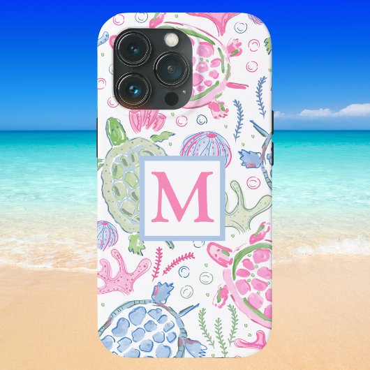 Coques Case-Mate iPhone Aquarelle Tortues marines Monogramme océanique