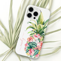 Aquarelle tropicale Ananas floral avec nom