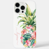 Coques Case-Mate iPhone Aquarelle tropicale Ananas floral avec nom (Verso)