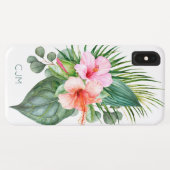 Coques Case-Mate iPhone Aquarelle tropicale Hibiscus avec Monogramme (Dos (Horizontal))