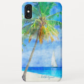 Coques Case-Mate iPhone Aquarelle Tropicale Island Beach Palm Voilier (Dos)