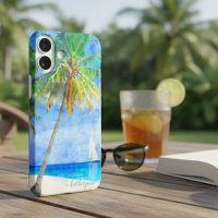 Aquarelle Tropicale Island Beach Palm Voilier