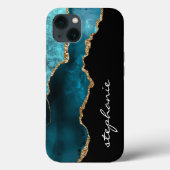 Coques Case-Mate iPhone Aquarelle turquoise or Agate personnalisée (Verso)