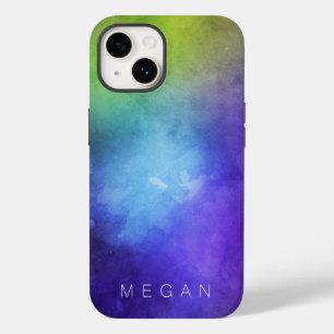 Coque Pour iPhone 14 Aquarelle Turquoise Purple Green Personnalisable