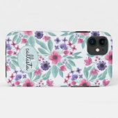 Coques Case-Mate iPhone Aquarelle Turquoise rose Fille Monogramme Floral (Dos (Horizontal))
