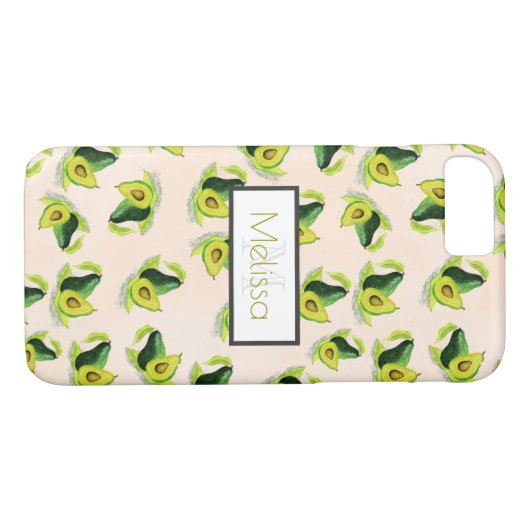 Coques Case-Mate iPhone Aquarelle vert Avocados Motif avec monogramme (Dos (Horizontal))