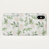 Coques Case-Mate iPhone Aquarelle vert et fleurs blanches Motif (Dos (Horizontal))