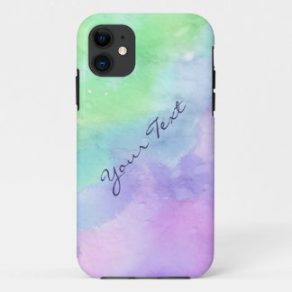 Coque iPhone 11 Aquarelle verte et pourpre personnalisée
