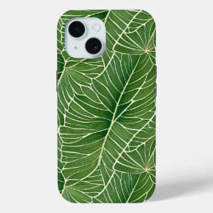 Coque Pour iPhone 15 Aquarelle verte Feuille  Motif