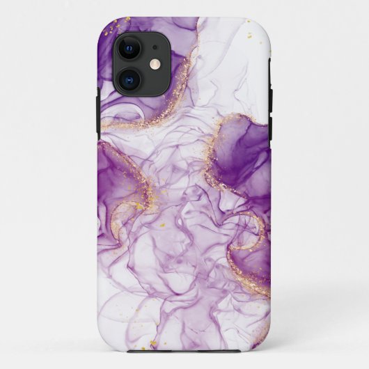 Coques Case-Mate iPhone Aquarelle violet Arrière - plan avec des feuilles (Dos)