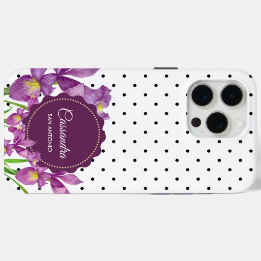 Coques Case-Mate iPhone Aquarelle violet Iris noir blanc Pois (Verso (horizontal))