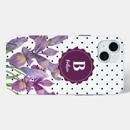 Coques Case-Mate iPhone Aquarelle violet Iris noir blanc Pois (Verso (horizontal))