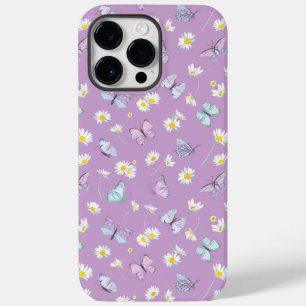 Coque Pour Pour iPhone 14 Pro Max Aquarelle violet marguerite et papillon