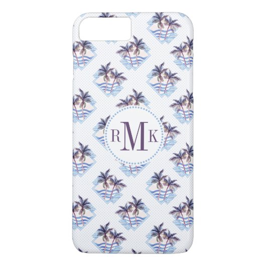 Coques Case-Mate iPhone Aquarelle violet Motif de palmier géométrique (Dos)