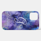 Coques Case-Mate iPhone Aquarelle violette et bleu Galaxy Nom initial (Verso (horizontal))