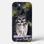 Coques Case-Mate iPhone Aquarelle violette Forêt Chouette neigeuse Nom per (Verso)