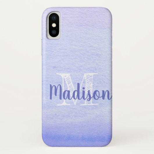 Coques Case-Mate iPhone Aquarelle violette Lavande Nom initial (Dos)