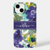 Coques Case-Mate iPhone Aquarelle violette Nom floral Monogramme (Verso)