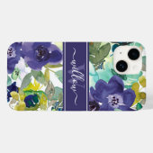 Coques Case-Mate iPhone Aquarelle violette Nom floral Monogramme (Verso (horizontal))