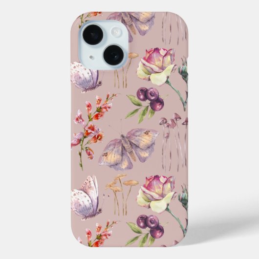 Coques Case-Mate iPhone Aquarelle Whimsical Floral Butterfly Mushroom (Verso)