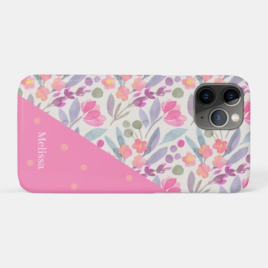 Coques Case-Mate iPhone Aquarelle Whimsical Floral Dot Rose Personnalisé (Dos (Horizontal))
