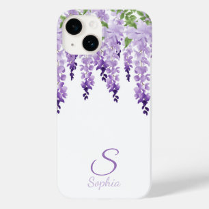 Coque Pour iPhone 14 Aquarelle Wisteria Nom personnalisé Monogramme