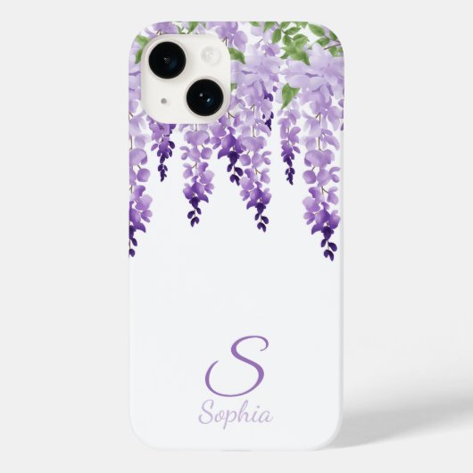 Coques Case-Mate iPhone Aquarelle Wisteria Nom personnalisé Monogramme (Verso)
