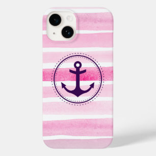 Coque Pour iPhone 14 Aquarelles rose tendance violet Ancre Coque-M
