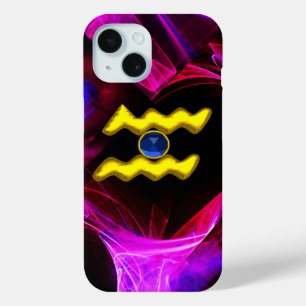 Coque Pour iPhone 15 AQUARIUS OR ZODIAC SIGNE Bleu Violet Fractées