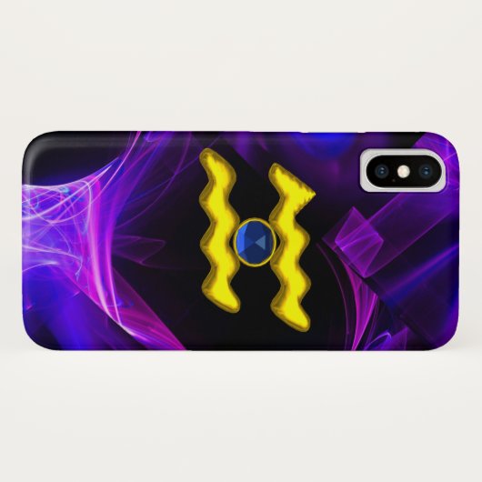 Coques Case-Mate iPhone AQUARIUS OR ZODIAC SIGNE Bleu Violet Fractées (Dos (Horizontal))