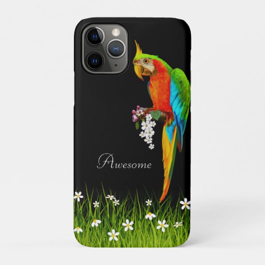 Coques Case-Mate iPhone Ara tropical et fleurs blanches sur fond noir (Dos)