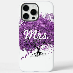 Coques iPhone 16 Pro Max Arbre à feuilles de coeur violet Mme Mariée