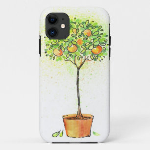 Coque iPhone 11 Arbre d'agrume peint d'aquarelle dans le pot