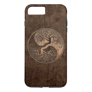 Coque iPhone 8 Plus/7 Plus Arbre de la vie Yin Yang avec l'effet en bois de