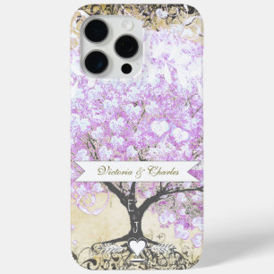 Coque iPhone 15 Pro Max Arbre de lavande à feuilles en cœur Mariage oiseau