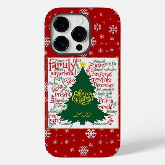 Coques Case-Mate iPhone Arbre de Noël avec mots de Noël & flocons de neige (Verso)