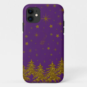 Case-Mate iPhone Case Arbre de Noël en or brillant, étoiles, neige sur v