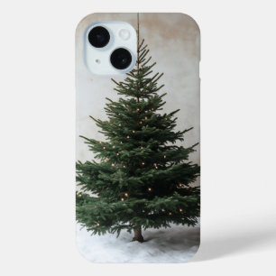 Coque Pour iPhone 15 Arbre de Noël minimaliste avec lumière douce sur l