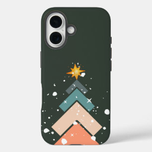 Coques iPhone 16 Arbre de Noël moderne et tendance à la neige