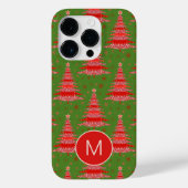 Coques Case-Mate iPhone Arbre de Noël Motif vert rouge Monogramme (Verso)