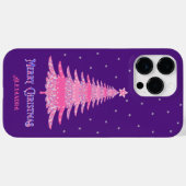 Coques Case-Mate iPhone Arbre de Noël rose Nom personnalisé Purple (Verso (horizontal))