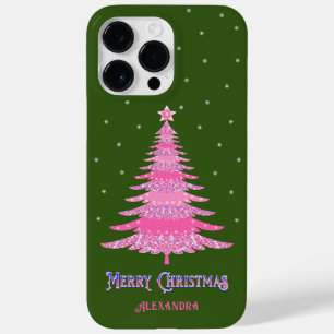Coque Pour Pour iPhone 14 Pro Max Arbre de Noël rose Nom personnalisé Vert